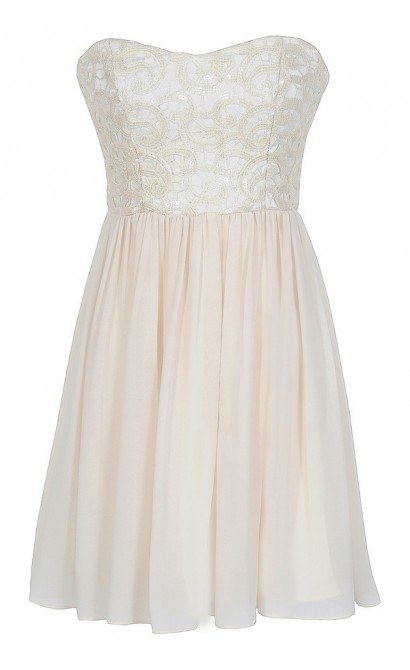 Translucent Lace Strapless Designer Dress in Ivory